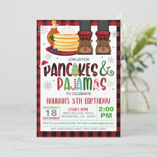 Pancakes & Pajamas Kerstkerstavond Uitnodiging W (Staand voorkant)
