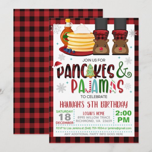 Pancakes & Pajamas Kerstkerstavond Uitnodiging W (Voorkant / Achterkant)