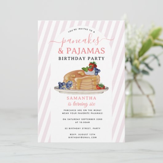 Pancakes Pajamas PJ's Girl Kids Birthday Party Kaart (Staand voorkant)