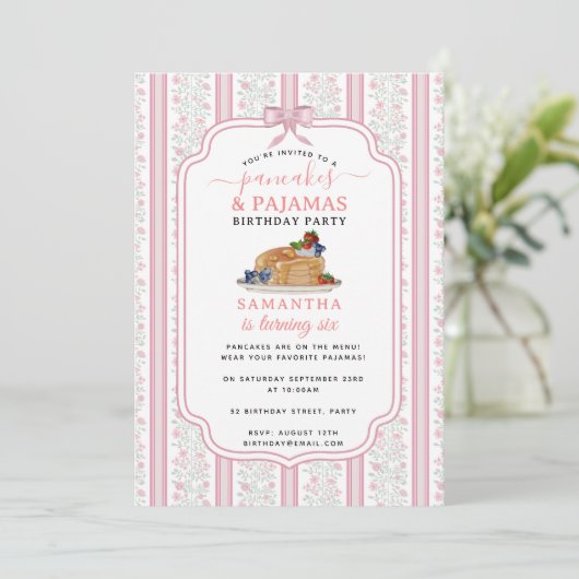 Pancakes Pajamas PJ's Girl Kids Birthday Party Kaart (Staand voorkant)