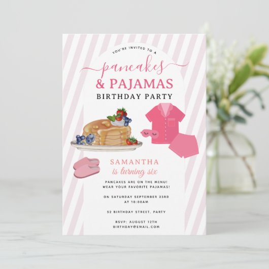 Pancakes Pajamas PJ's Girl Kids Birthday Party Kaart (Staand voorkant)