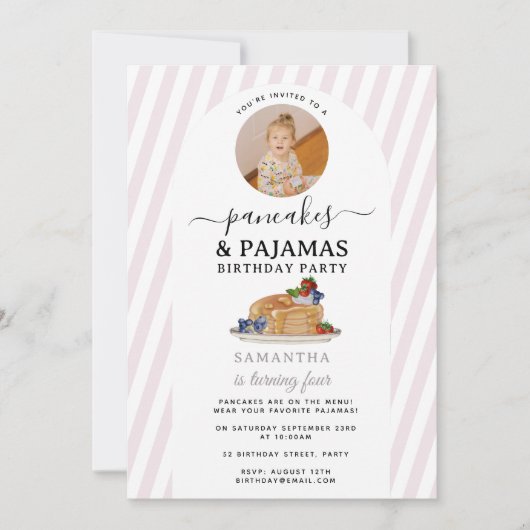 Pancakes Pajamas PJ's Girl Kids Birthday Photo Kaart (Voorkant)