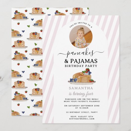 Pancakes Pajamas PJ's Girl Kids Birthday Photo Kaart (Voorkant / Achterkant)