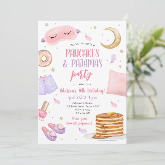 Pancakes Pajamas Sleepover Slumber Party Birthday Kaart (Staand voorkant)