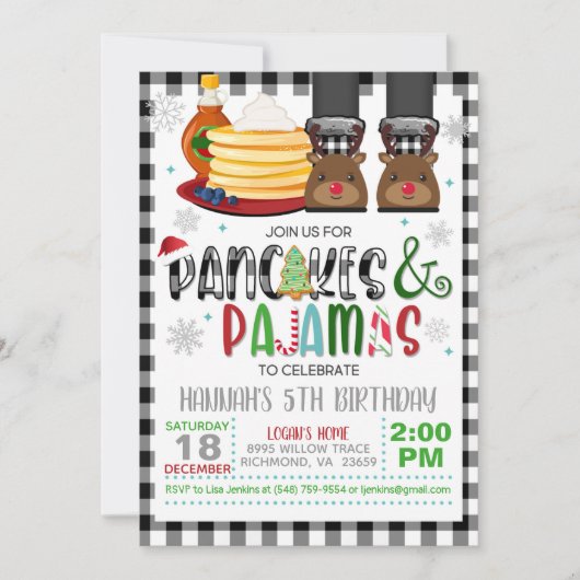 Pancakes & pyjama's - kerstfeest uitnodiging G (Voorkant)