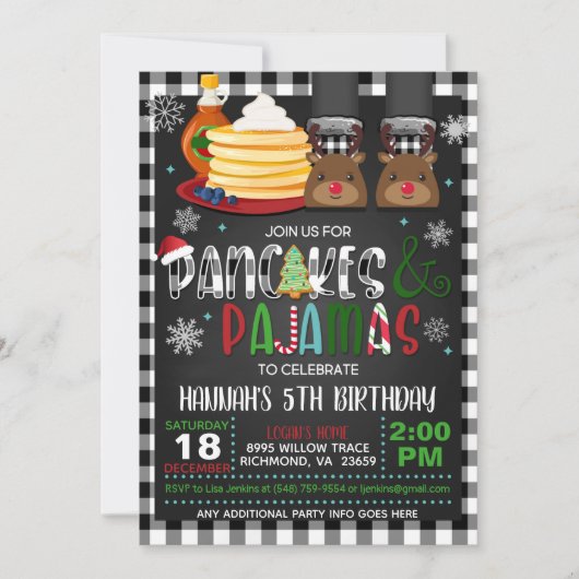 Pancakes & pyjama's - Uitnodiging voor Kerstmis (Voorkant)