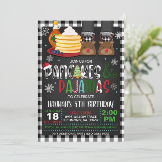 Pancakes & pyjama's - Uitnodiging voor Kerstmis (Staand voorkant)