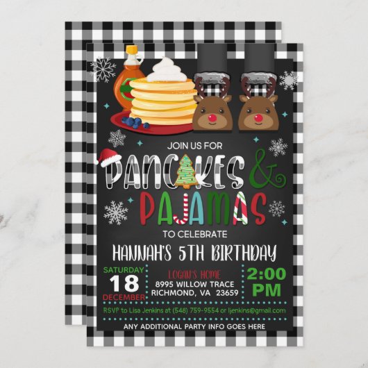 Pancakes & pyjama's - Uitnodiging voor Kerstmis (Voorkant / Achterkant)