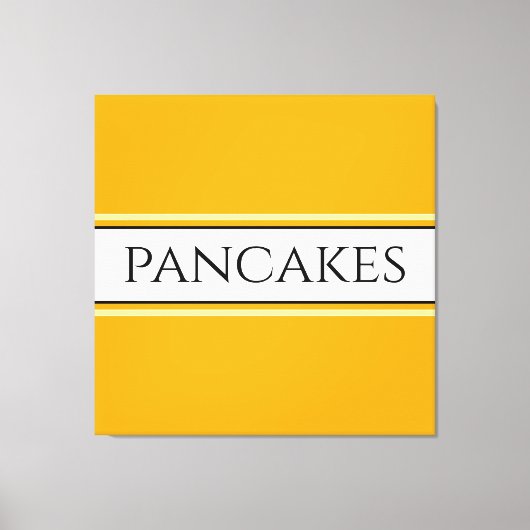 PANCAKES Tekst Helder Gouden Gele Witte Strepen Canvas Afdruk (Voorkant)