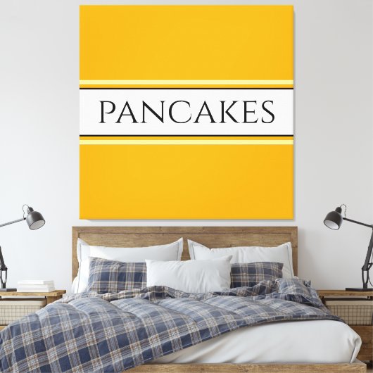 PANCAKES Tekst Helder Gouden Gele Witte Strepen Canvas Afdruk (Insitu (Slaapkamer))