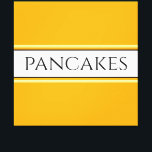 PANCAKES Tekst Helder Gouden Gele Witte Strepen Canvas Afdruk<br><div class="desc">Dit leuke ontwerp heeft tekst in een brede witte middenstreep gemarkeerd met zwarte en lichtgele strepen tegen felle brede goudgele achtergrondstrepen. De PANCAKES-tekst kan worden gepersonaliseerd.</div>