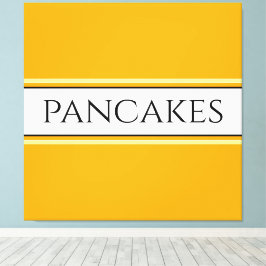 PANCAKES Tekst Helder Gouden Gele Witte Strepen Canvas Afdruk
