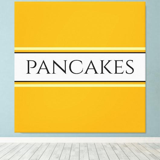 PANCAKES Tekst Helder Gouden Gele Witte Strepen Canvas Afdruk (Insitu (Houten vloer))