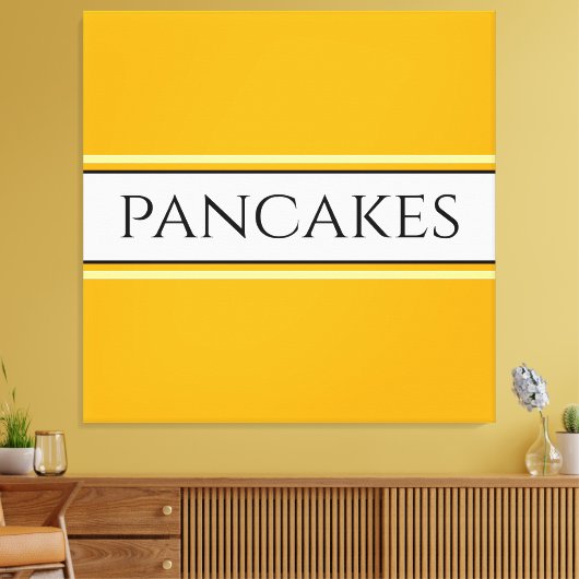PANCAKES Tekst Helder Gouden Gele Witte Strepen Canvas Afdruk (Insitu (Woonkamer))