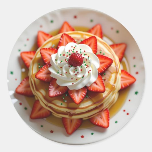 Pancakes with Whipped Cream & Christmas Sprinkles Ronde Sticker (Voorkant)