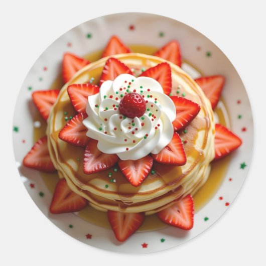 Pancakes with Whipped Cream & Christmas Sprinkles Ronde Sticker (Voorkant)