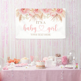 Pancarta Floral Rosa Boho Pampas baby showerbaner Spandoek