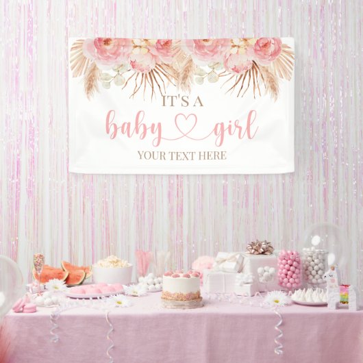 Pancarta Floral Rosa Boho Pampas baby showerbaner Spandoek (Feest)