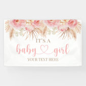 Pancarta Floral Rosa Boho Pampas baby showerbaner Spandoek (Horizontaal)