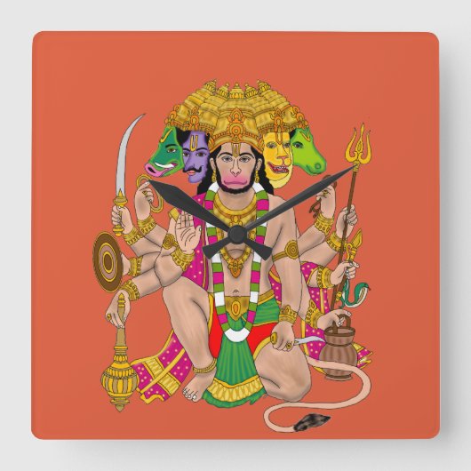 Panchmukhi Hanuman Wall Clock Vierkante Klok (Voorkant)