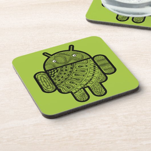Pancho Doodle Character voor de Android™-robot Bier Onderzetter (Linkerzijde)