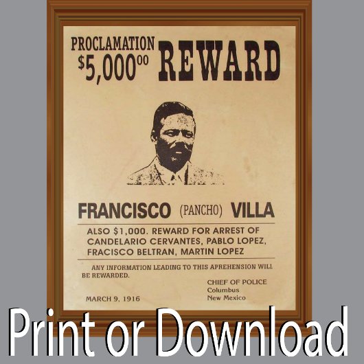Pancho Villa Gezocht Poster Reward