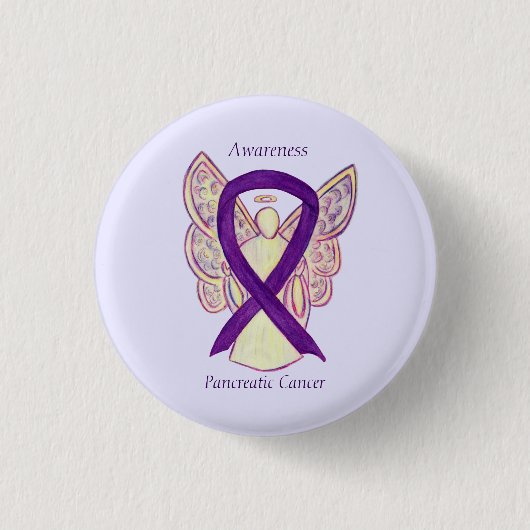 Pancreas Cancer Angel Awareness Ribbon Art Pins Ronde Button 3,2 Cm (Voorkant)