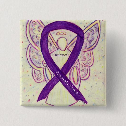 Pancreas Cancer Awareness Ribbon Angel Pin Vierkante Button 5,1 Cm (Voorkant)