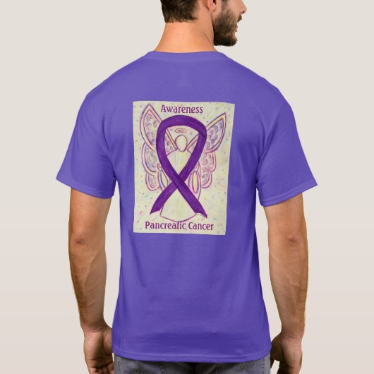 Pancreas Cancer Awareness Ribbon Angel Shirten T-shirt (Achterkant)