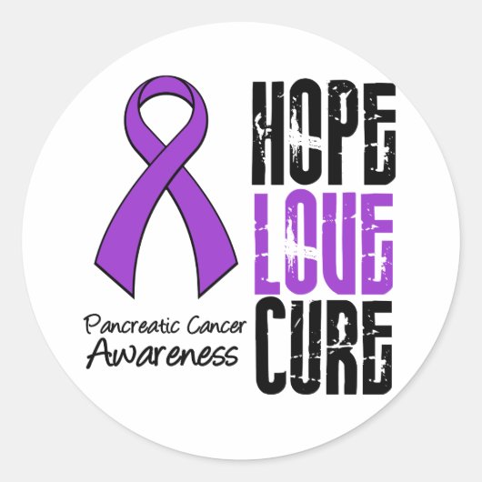 Pancreas Cancer Hope Love Cure Ribbon Ronde Sticker (Voorkant)
