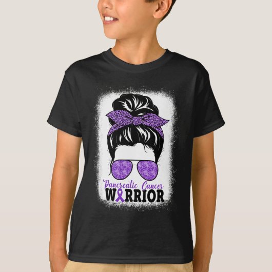Pancreas Cancer Warrior Messy Bun Hair Leopard T-shirt (Voorkant)