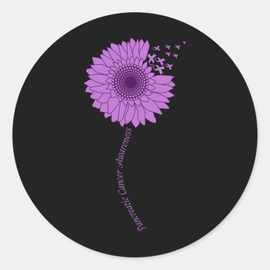 Pancreaskanker Bewustzijn Zonnebloem Paarse Ronde Sticker (Voorkant)