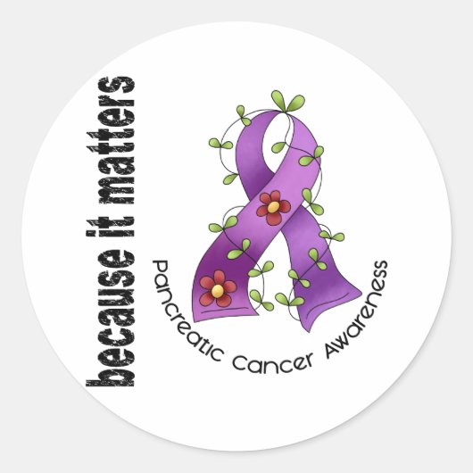 Pancreaskanker bloemenlint 3 ronde sticker (Voorkant)