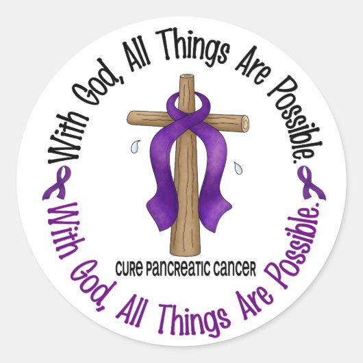 Pancreaskanker met GOD CROSS 1 Ronde Sticker (Voorkant)