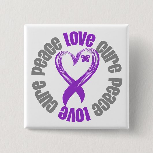 Pancreaskanker Peace Love Cure Ribbon Vierkante Button 5,1 Cm (Voorkant)