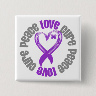 Pancreaskanker Peace Love Cure Ribbon Vierkante Button 5,1 Cm