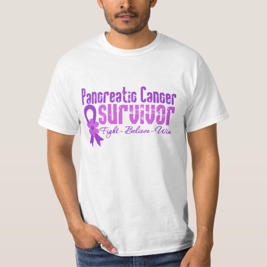 Pancreaskanker Survivor Flower Ribbon T-shirt (Voorkant)