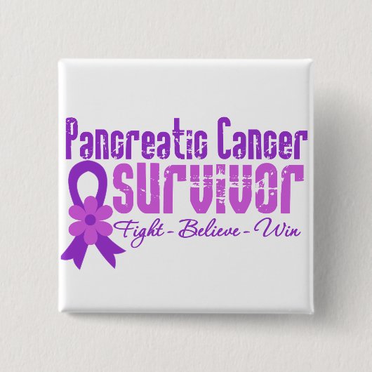 Pancreaskanker Survivor Flower Ribbon Vierkante Button 5,1 Cm (Voorkant)