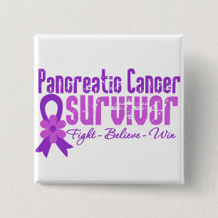 Pancreaskanker Survivor Flower Ribbon Vierkante Button 5,1 Cm