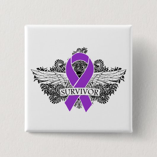 Pancreaskanker Wingel SURVIVOR-lint Vierkante Button 5,1 Cm (Voorkant)