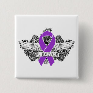 Pancreaskanker Wingel SURVIVOR-lint Vierkante Button 5,1 Cm
