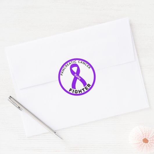 Pancreaskankerbestrijder Wit lint Ronde Sticker (Envelop)