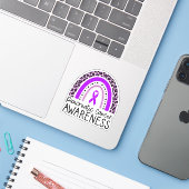 Pancreaskankerbewustzijn Paarse lint Sticker (Laptop met iPhone)