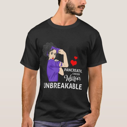 Pancreaskankerbewustzijn Warrior Unbreakable WO T-shirt (Voorkant)