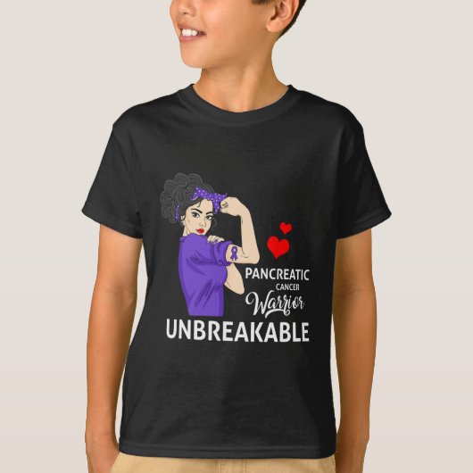 Pancreaskankerbewustzijn Warrior Unbreakable WO T-shirt (Voorkant)