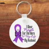 Pancreaskankerlint Mijn Hero Mijn Husband Sleutelhanger (Voorkant)