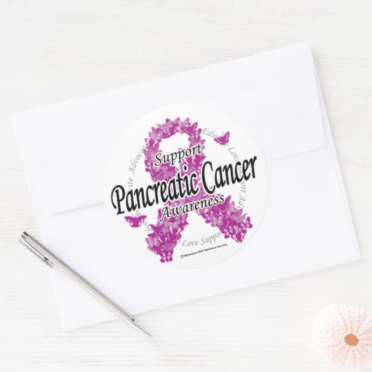 Pancreaskankerlint van Butterflies Ronde Sticker (Envelop)