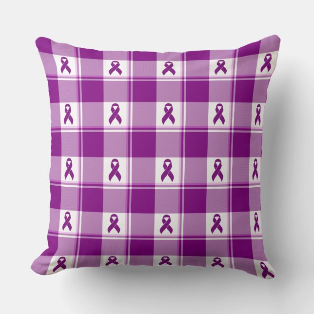 Pancreatic Cancer Awareness Plaid Purple Ribbon Kussen (Voorkant)