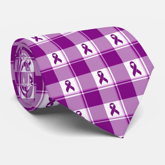 Pancreatic Cancer Awareness Plaid Purple Ribbon Stropdas (Opgerold)