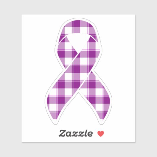 Pancreatic Cancer Awareness Plaid Ribbon Purple Sticker (Vel)